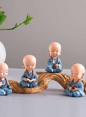 创意小和尚摆件办公室桌沙弥客厅电视柜酒柜装饰家居新中式工艺品