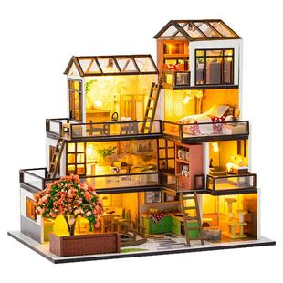 DIY小屋梦想城镇手工制作木质拼装房子模型迷你别墅玩具新年礼物