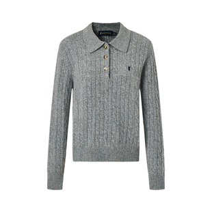 【100%绵羊毛】POLOWALK女装2025冬季新品女式羊毛衫翻领绞花针织