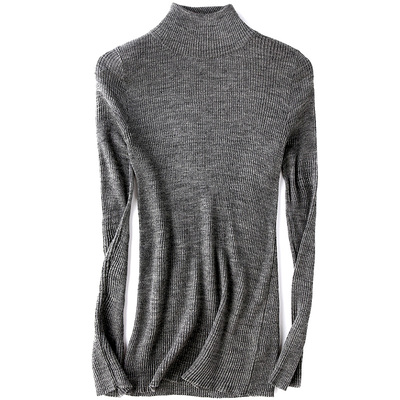 黑色半高领打底基础紧身混纺毛衫