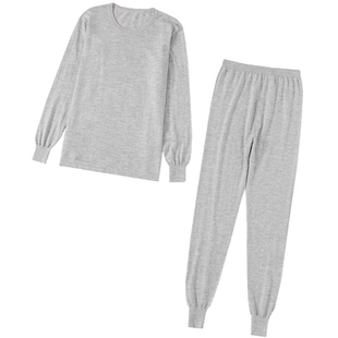 纯山羊绒内衣套装男女衫保暖圆领薄款打底秋衣裤冬V领贴身白色