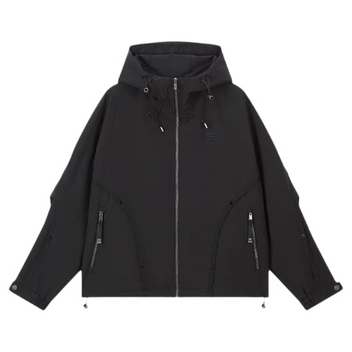 【霓虹旷野】BONELESS网格B刺绣拼接织带外套防泼水抽绳户外夹克