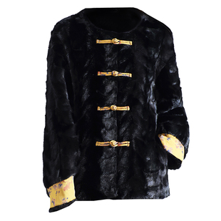 进口天鹅绒水貂毛大衣女2025冬新短款复古宫廷风拼貂皮真皮草外套