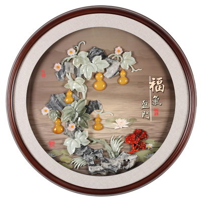 发光玄关圆形立体玉雕壁画新中式