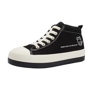 人本加绒厚底帆布鞋女2025冬季加棉女鞋初中生学生保暖休闲棉鞋子