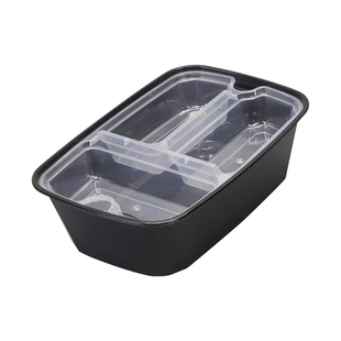 饭菜分离商用打包盒美式双层加厚内衬双格三格1250长方形外卖餐盒