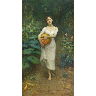 抱南瓜的年轻女孩福斯托·佐纳罗超高清油画原版作品图片素材