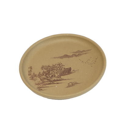 段泥壶承杯垫刻绘紫砂