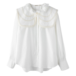 秘密盒子古堡晚风复古法式真丝棉浪漫荷叶领可拆卸披肩领衬衫叠穿