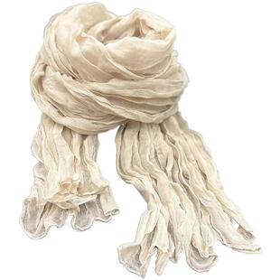 日系棉麻围巾百搭褶皱纯色丝巾女秋冬保暖文艺薄款披肩韩版围脖