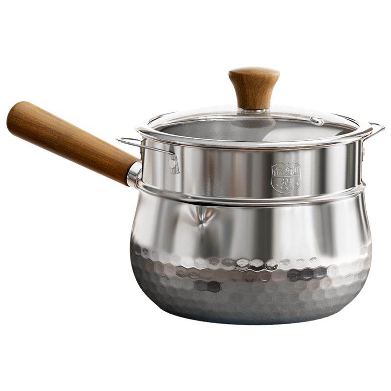 双枪316L不锈钢雪平锅健康0涂层小奶锅304不锈钢蒸笼宝宝辅食奶锅