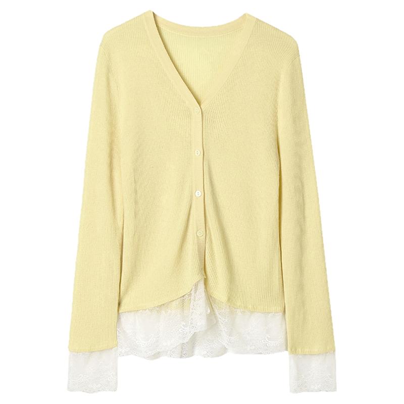 奥莱专柜正品 GMS冬装2025新款 蕾丝拼接下摆上衣外穿开衫毛衣女