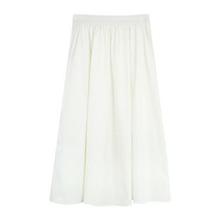 pusumede 棉锦混纺 白色半身裙女松紧腰a字遮胯长裙宽松气质伞裙