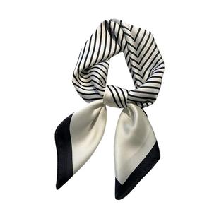 黑白条纹小方巾丝巾女头巾春秋搭配衬衫职业装饰护颈围脖子薄围巾