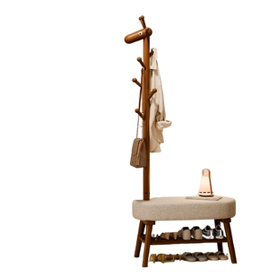 安居客落地挂衣架室内玄关实木换鞋凳衣帽架一体不占空间的架子