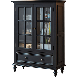 美式轻奢全实木酒柜黑色现代简约客厅靠墙高柜厨房家用收纳储物柜