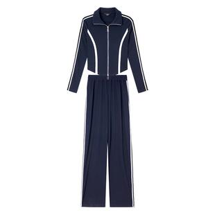 白鹿语运动时尚套装春款撞色织带短上衣阔腿裤长裤休闲裤2件套女