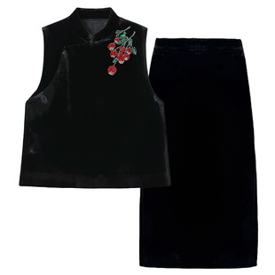 新中式无袖荔枝马甲春季新款无袖真丝绒半裙套装女2026春新高品质