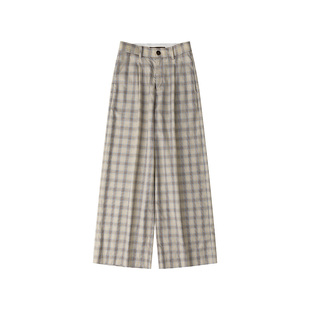 CycleDocument天丝棉混纺/复古挺阔宽松苏格兰格纹高腰阔腿长裤女