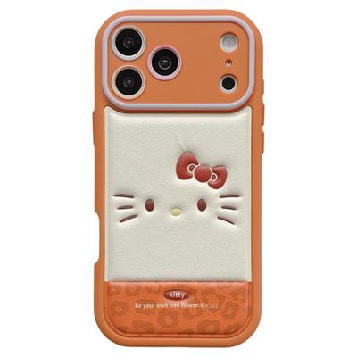 jze 韩风橙色可爱大脸KT猫适用苹果17ProMax手机壳iphone15新款16pro女款13鼓包皮纹15pro带挂绳14防摔保护套