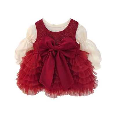 女童加绒连衣裙秋冬年服套装