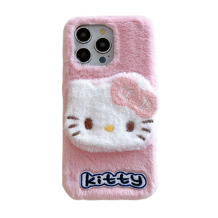 日本卡通凯蒂猫兔毛绒公仔适用iPhone17proMax手机壳可爱KT猫咪苹果16PM软壳15保护套14Pro粉色13外壳17P简约