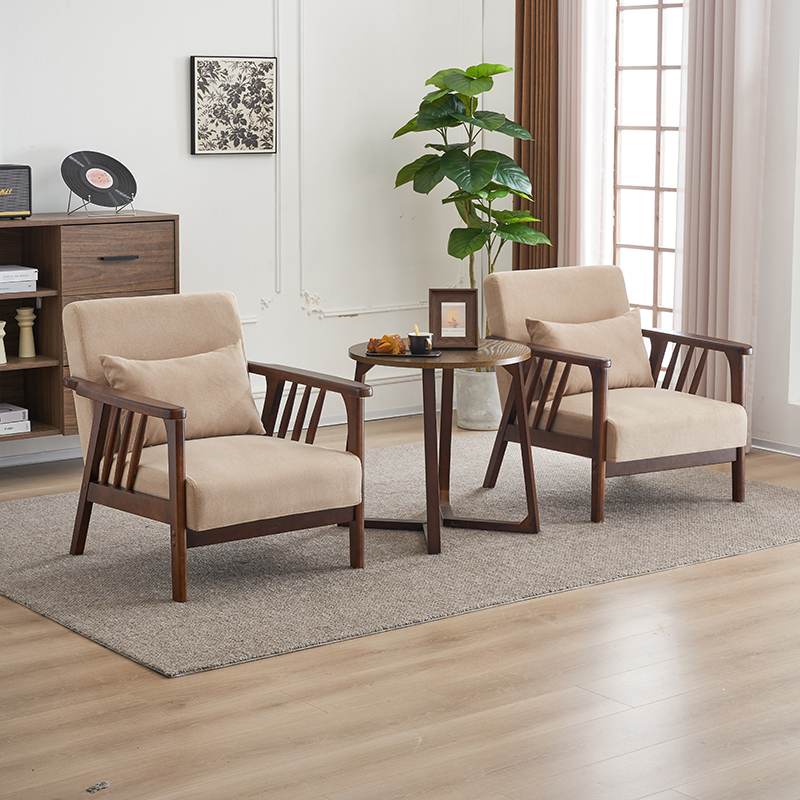 阳台休闲椅子单人沙发椅2025新款实木复古单椅中式胡桃木组合家用