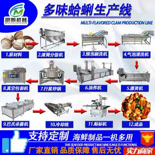 全自动蛤蜊生产线 小海鲜水产河鱼加工流水线 小龙虾油炸生产线