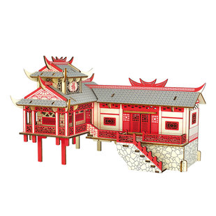 木质立体拼图3d建筑拼装模型吊脚楼儿童益智玩具成人大型手工diy