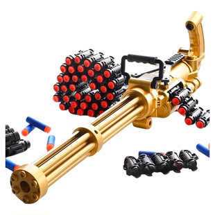 黄金加特林电动软蛋子弹头玩具枪海绵软弹男孩手枪连发抛壳机关枪