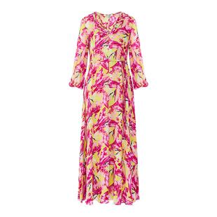 DVF桃心领粉色梦幻羽翼印花休闲宽松度假风长袖连衣裙DL1T005