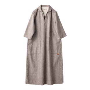秋季新品 桑妮库拉/Sunny clouds纯棉细条纹连衣裙大口袋宽松长裙