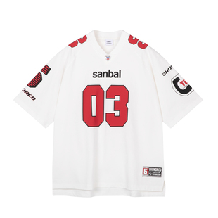 SANBAI 叁佰【赤焰】V领球服T恤男夏季美式休闲潮流运动流行短袖