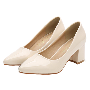 光板31高跟单鞋女32小码33粗跟少女中跟尖头韩版工作职业女士漆皮