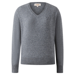 Eland衣恋毛衣女时尚V领合身长袖套头针织衫2026春季新款