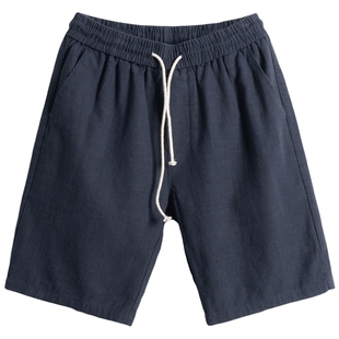 中年爸爸夏装裤子男宽松棉麻短裤中老年人夏季松紧腰五分裤老人
