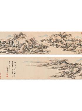 明 蓝瑛 晴岚翠暖图 仿古山水画长卷绢布复制手卷装裱礼品