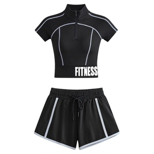 2025新款瑜伽服女高级感速干运动套装夏季透气跑步短袖短裤健身服