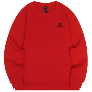 特步春季加绒保暖红色卫衣男款2026新款本命年马年运动服加厚上衣