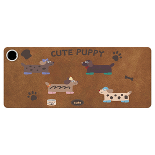 可爱棕色腊肠小狗加热鼠标垫子女生超大冬季取暖防冻手办公室桌垫高颜值电脑键盘滑鼠垫电热防水左侧开关定制