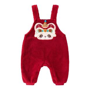 嘟嘟家宝宝周岁礼服儿童新年红色加绒背带裤男女童拜年服冬季唐装