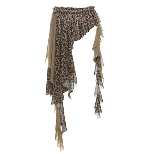 怪诞女孩 美式街头豹纹拼接腰搭配饰屁帘 跳舞叠穿不规则半身裙女