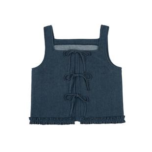 LLANO原色牛仔绑带上衣复古法式气质盐系随性背心内搭外穿女夏季