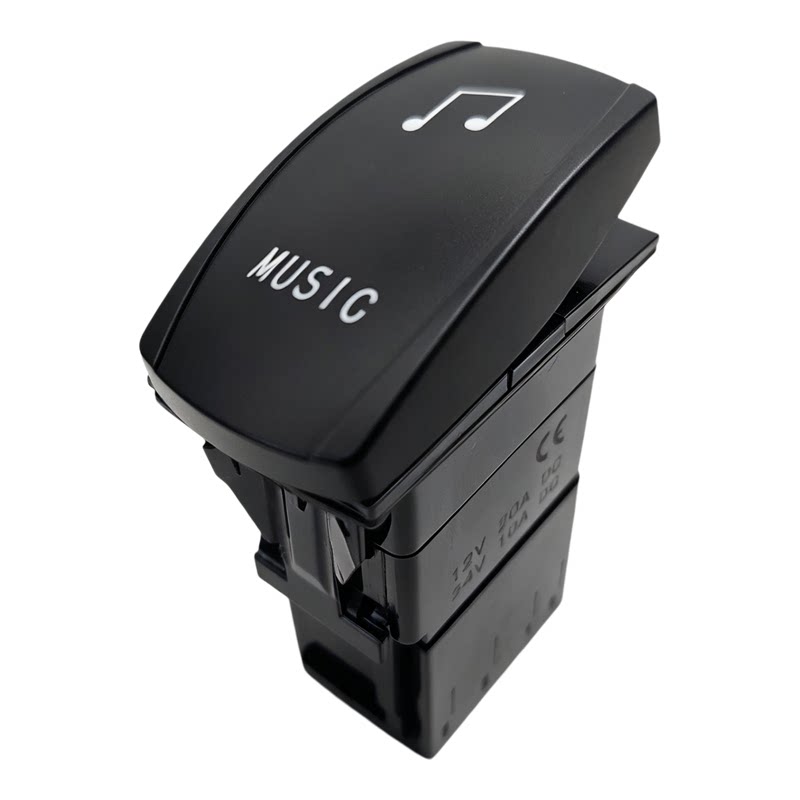 汽车音乐开关MUSIC小火车工程车改装12V船形开关翘板按键3721新品