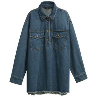 COCOBELLA复古原色环保水洗牛仔衬衫女春新款毛边休闲外套DN3005