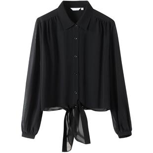 Navigare意大利小帆船黑色薄款长袖衬衫女休闲设计感宽松衬衣外套