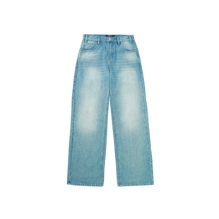 oneup莱赛尔浅蓝色牛仔裤女秋冬季小个子长裤宽松直筒休闲裤子