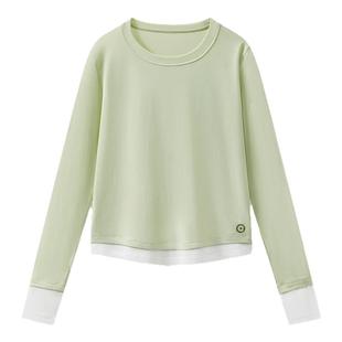 云上生活【绿洲T】莱赛尔棉假两件撞色上衣春季新款圆领长袖女T恤