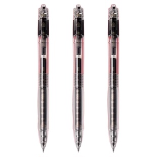 得力连中三元按动中性笔学生考试专用透明杆速干st黑色0.5碳素笔