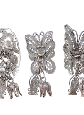 民族风仿老银蝴蝶流苏可调节戒指